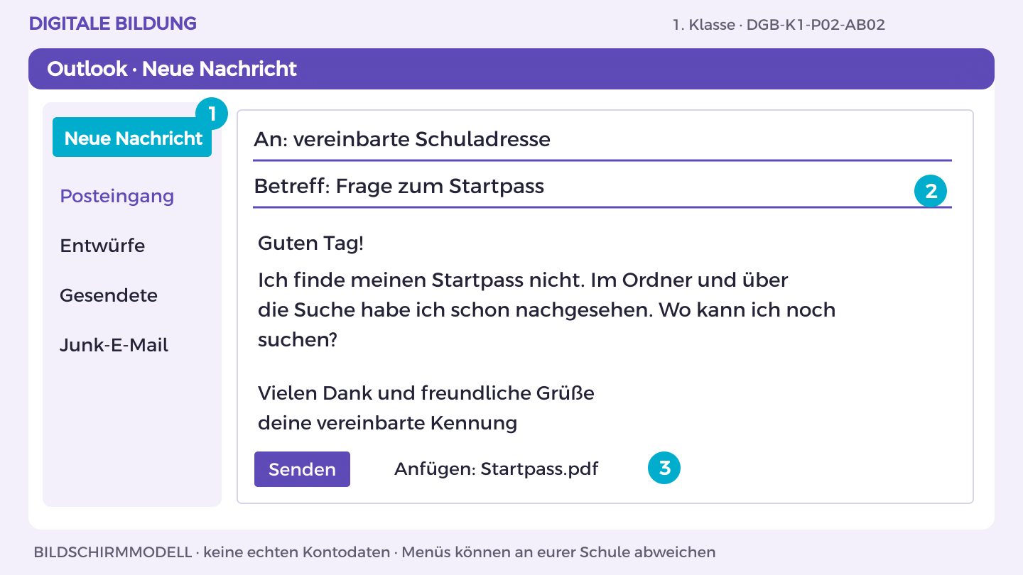 Mögliche Gestaltung für E-Mail, Freigaben und Abgabe
