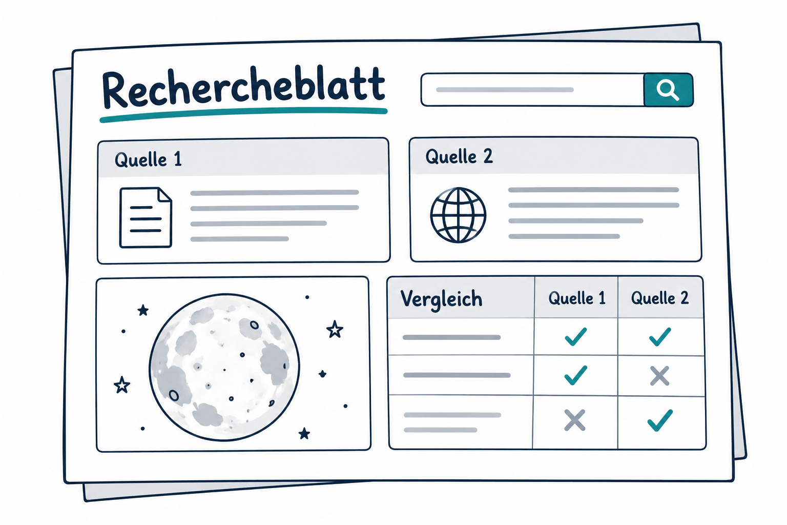 Mögliche Gestaltung für Suchen und Quellen prüfen