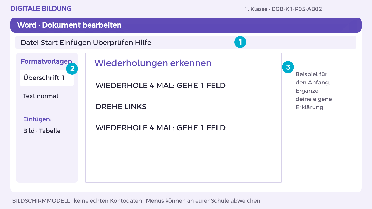 Wiederholungen erkennen: WIEDERHOLE 4 MAL: GEHE 1 FELD; DREHE LINKS; WIEDERHOLE 4 MAL: GEHE 1 FELD