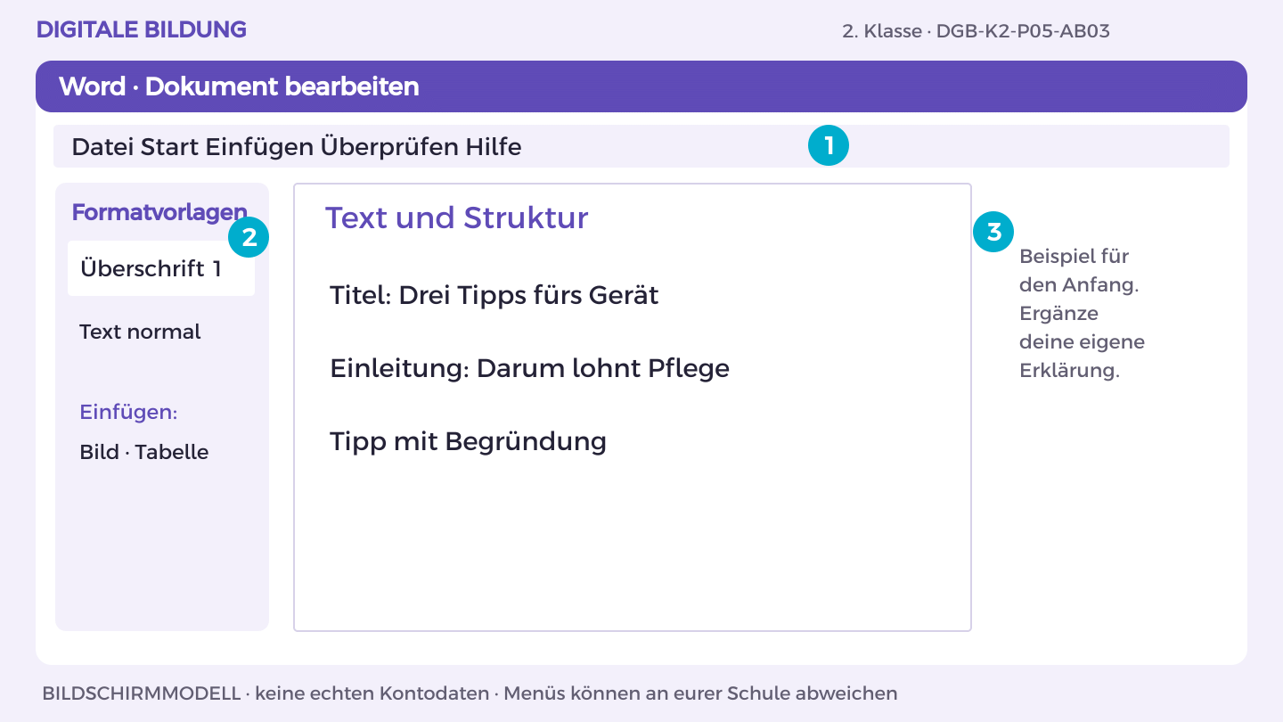 Text und Struktur: Titel: Drei Tipps fürs Gerät; Einleitung: Darum lohnt Pflege; Tipp mit Begründung