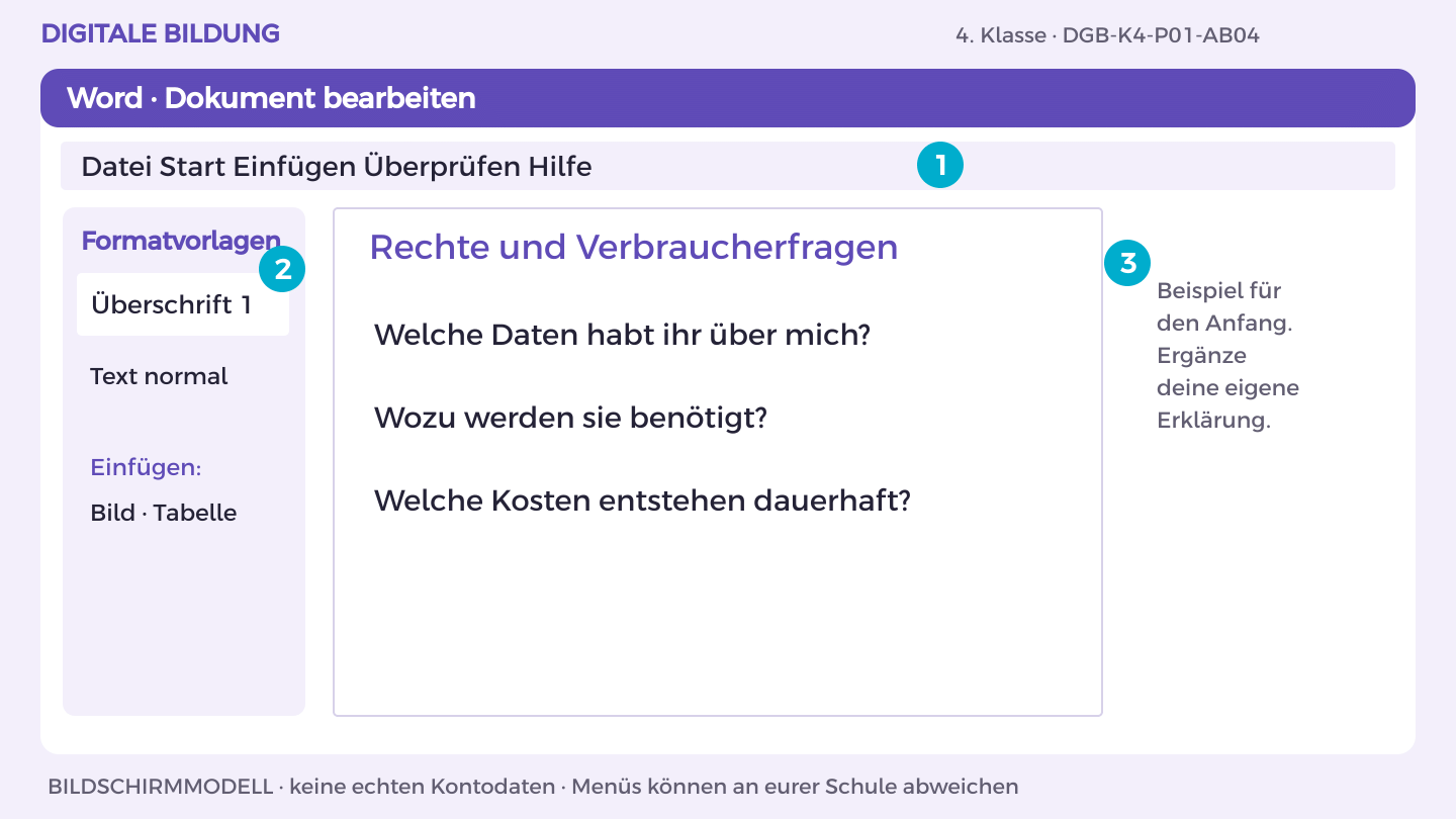 Rechte und Verbraucherfragen: Welche Daten habt ihr über mich?; Wozu werden sie benötigt?; Welche Kosten entstehen dauerhaft?