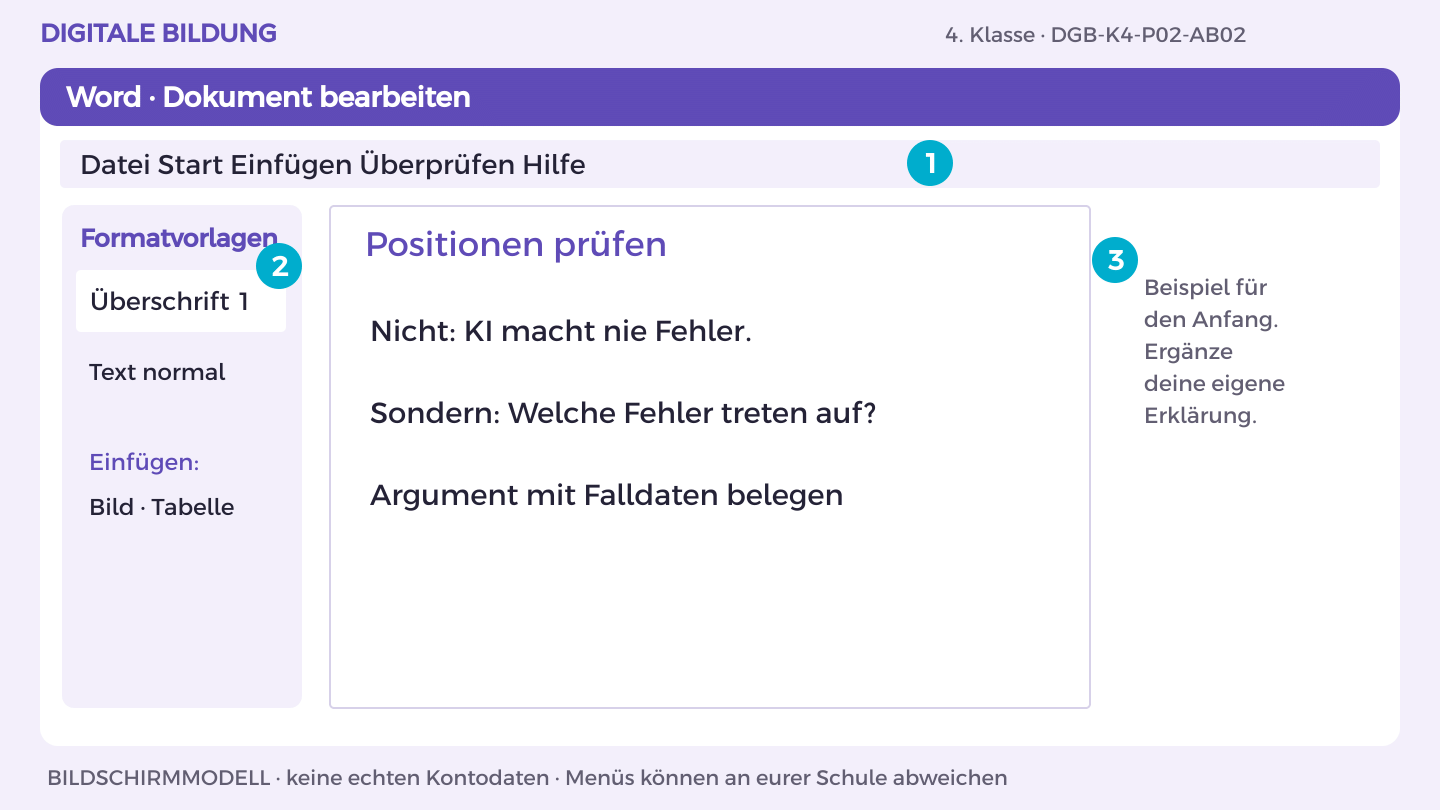 Positionen prüfen: Nicht: KI macht nie Fehler.; Sondern: Welche Fehler treten auf?; Argument mit Falldaten belegen