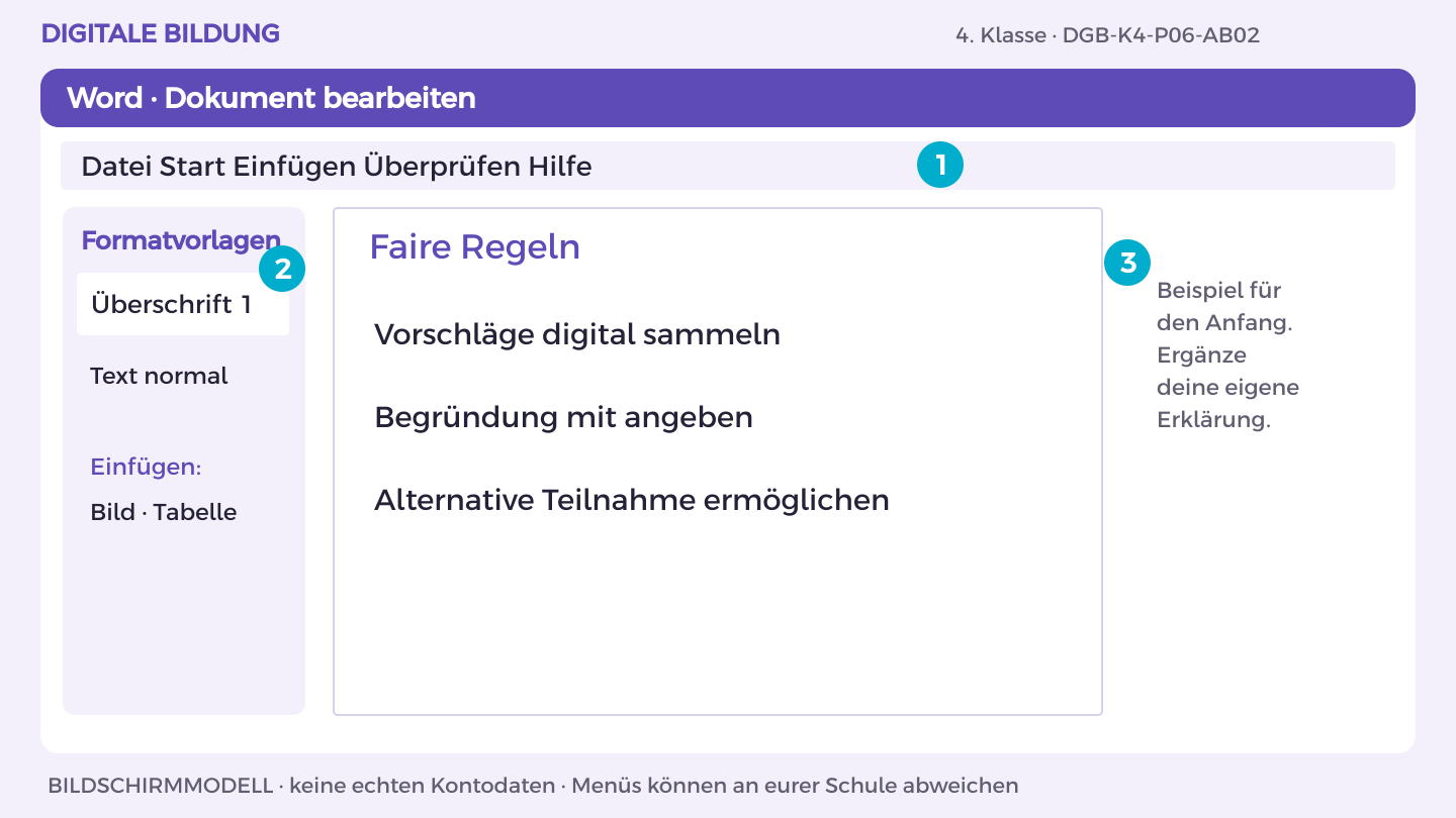 Faire Regeln: Vorschläge digital sammeln; Begründung mit angeben; Alternative Teilnahme ermöglichen